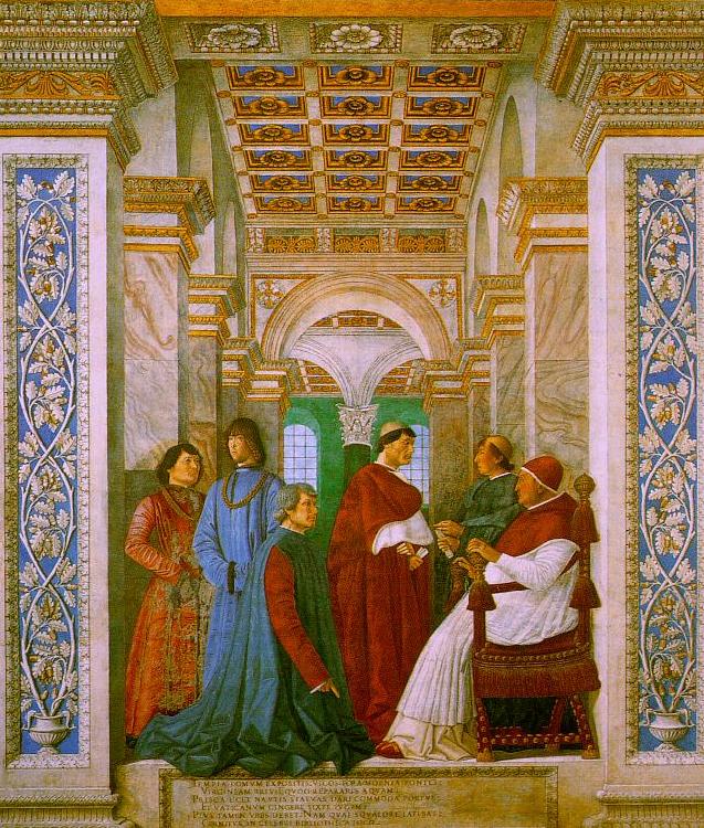 Melozzo da Forli Sixtus II with his Nephews and his Librarian Palatina oil painting image